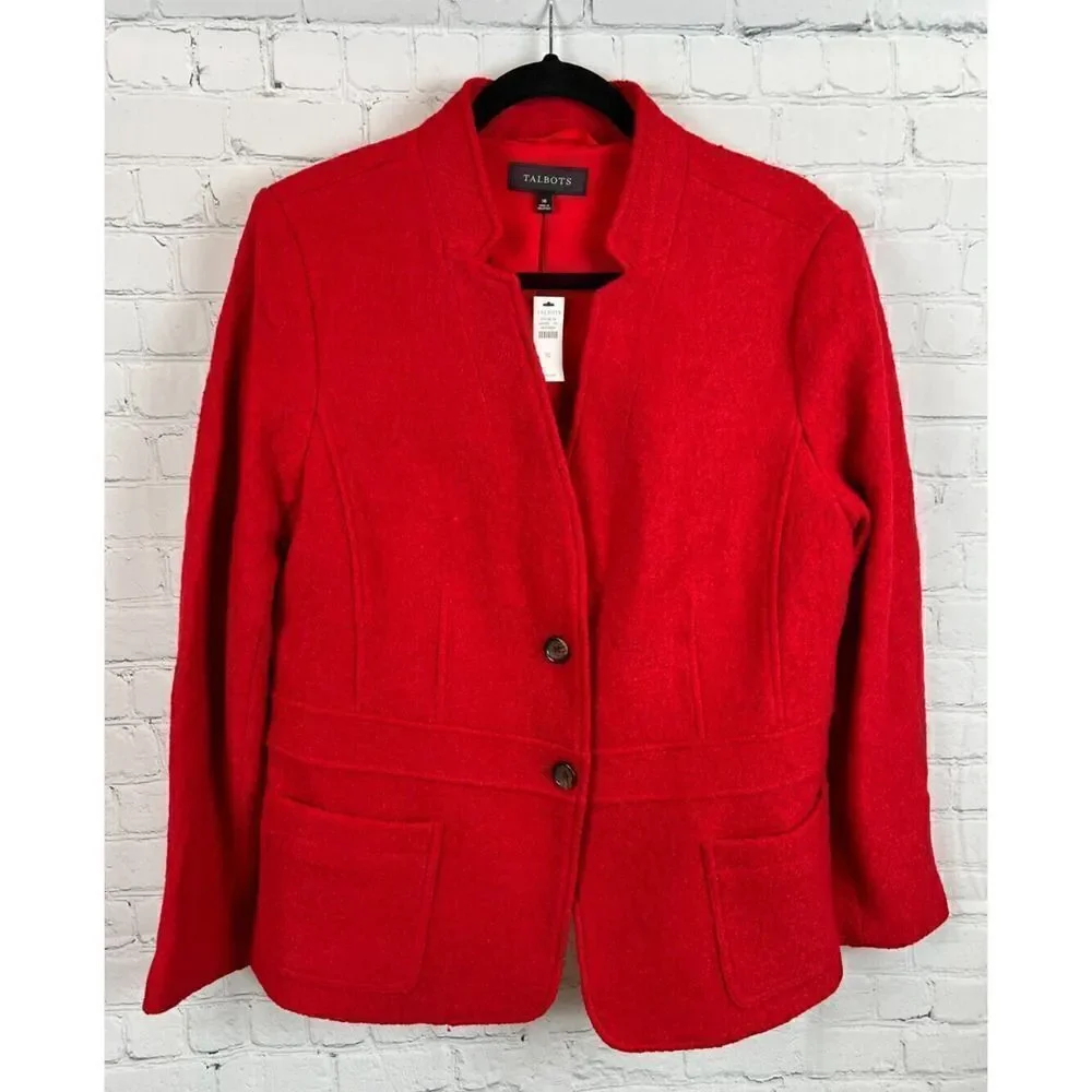 TALBOTS red wool blend lined blazer jacket coat 16 NWT